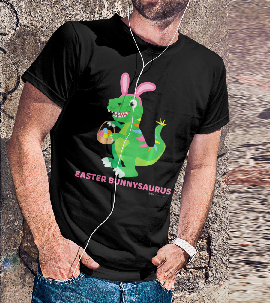 Easter Bunnysaurus Dinosaur With Bunny Ears And Egg Basket T-Shirt