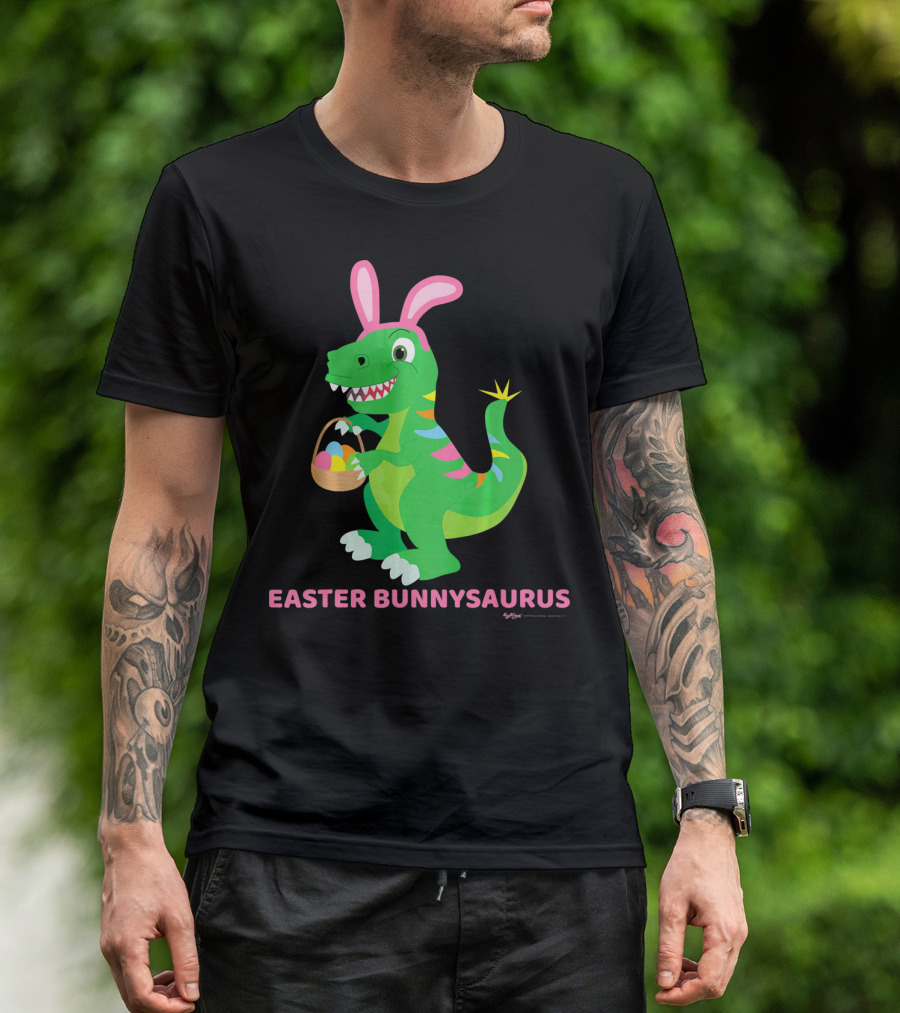 Easter Bunnysaurus Dinosaur With Bunny Ears And Egg Basket T-Shirt