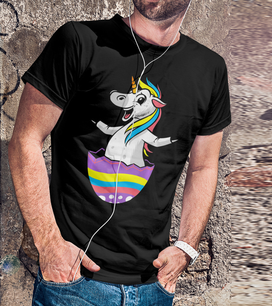 Easter Unicorn In Colorful Striped Egg T-Shirt