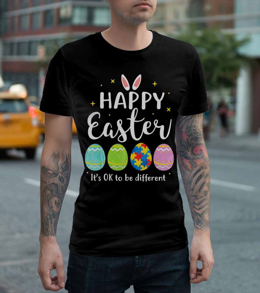 Happy Easter Bunny Puzzle Egg It's OK to Be Different T-Shirt