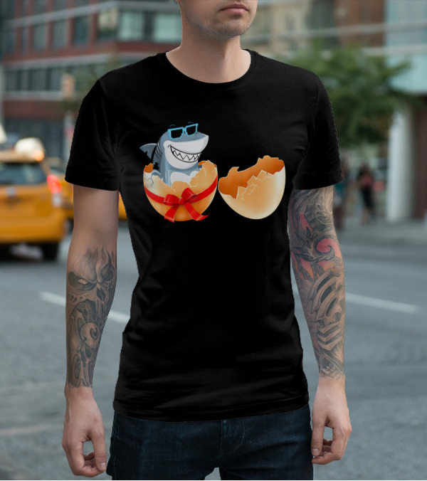 Easter Shark In Sunglasses Hatching From Decorative Egg T-Shirt