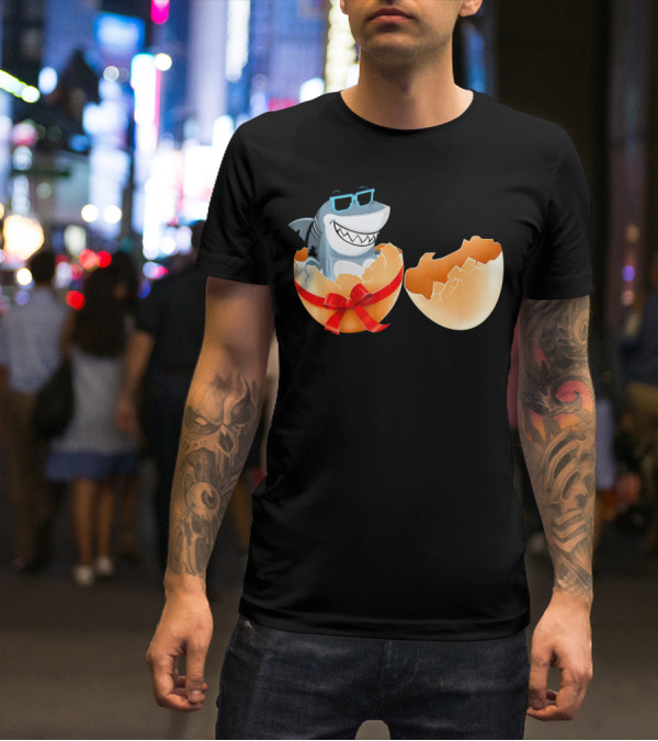 Easter Shark In Sunglasses Hatching From Decorative Egg T-Shirt