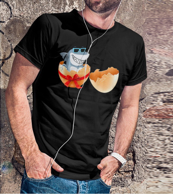 Easter Shark In Sunglasses Hatching From Decorative Egg T-Shirt