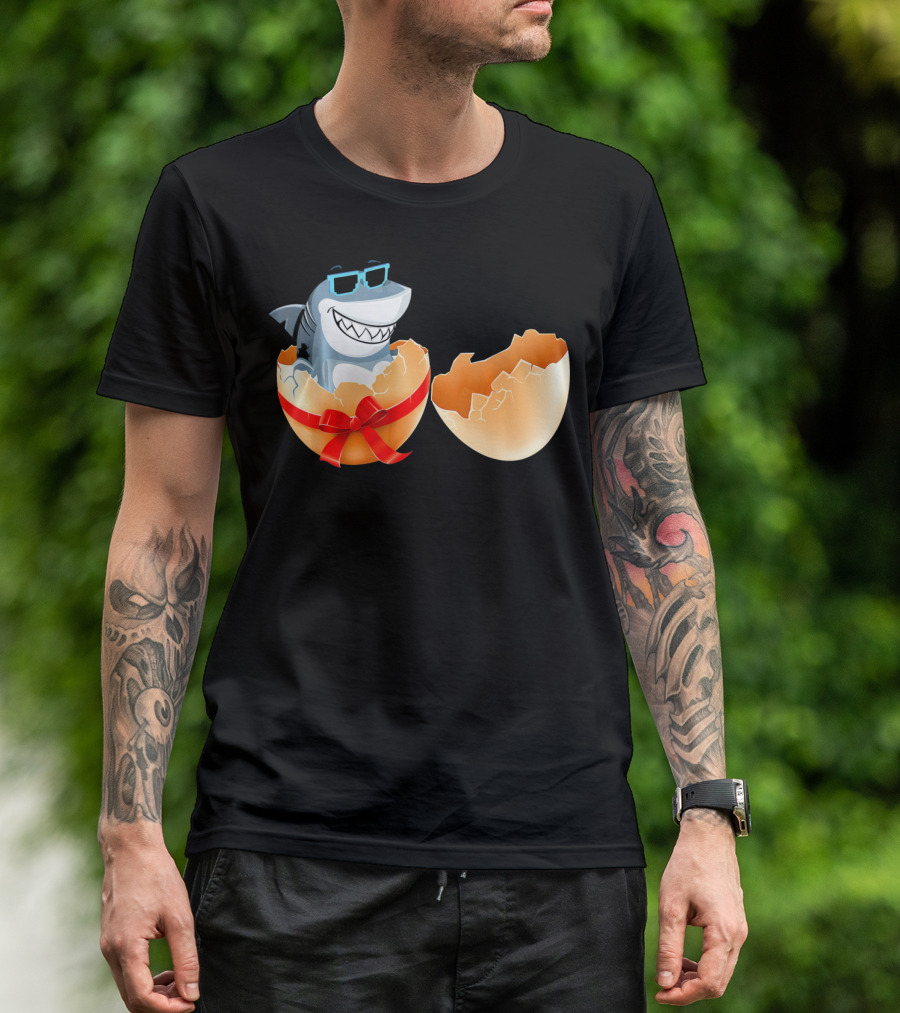 Easter Shark In Sunglasses Hatching From Decorative Egg T-Shirt