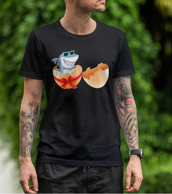 Easter Shark In Sunglasses Hatching From Decorative Egg T-Shirt