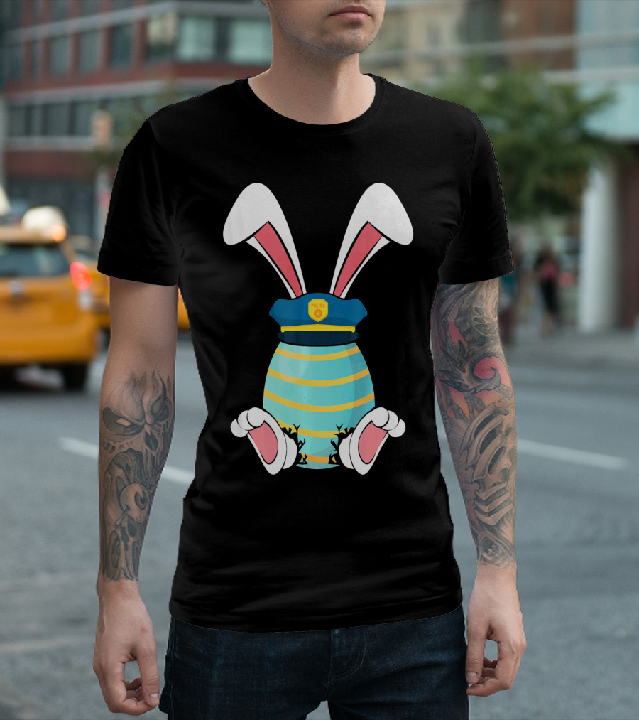 Bunny Easter Egg with Police Hat and Bunny Ears T-Shirt