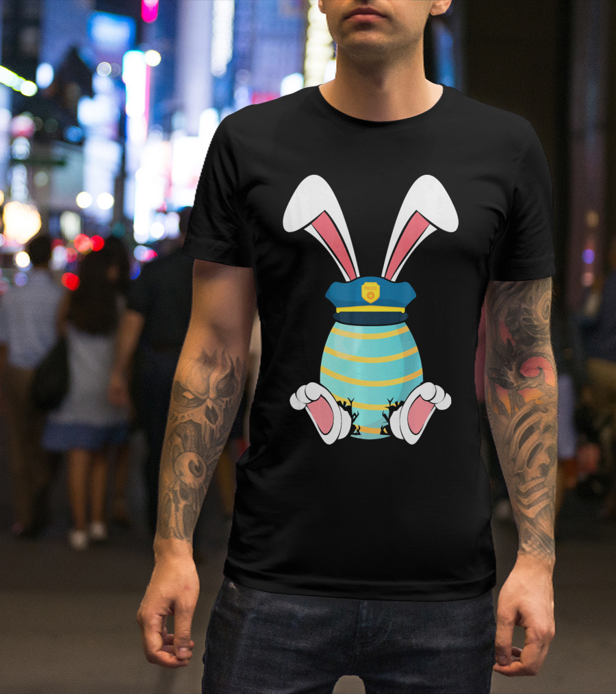 Bunny Easter Egg With Police Hat And Bunny Ears T-Shirt