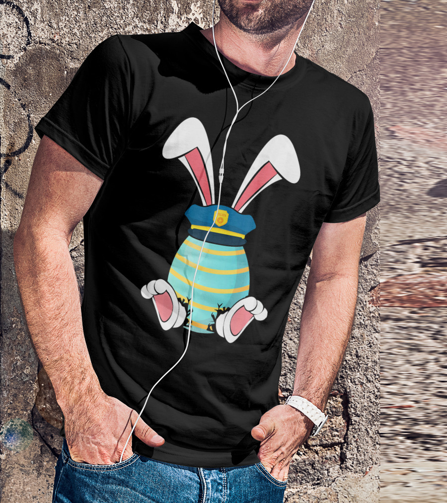 Bunny Easter Egg With Police Hat And Bunny Ears T-Shirt