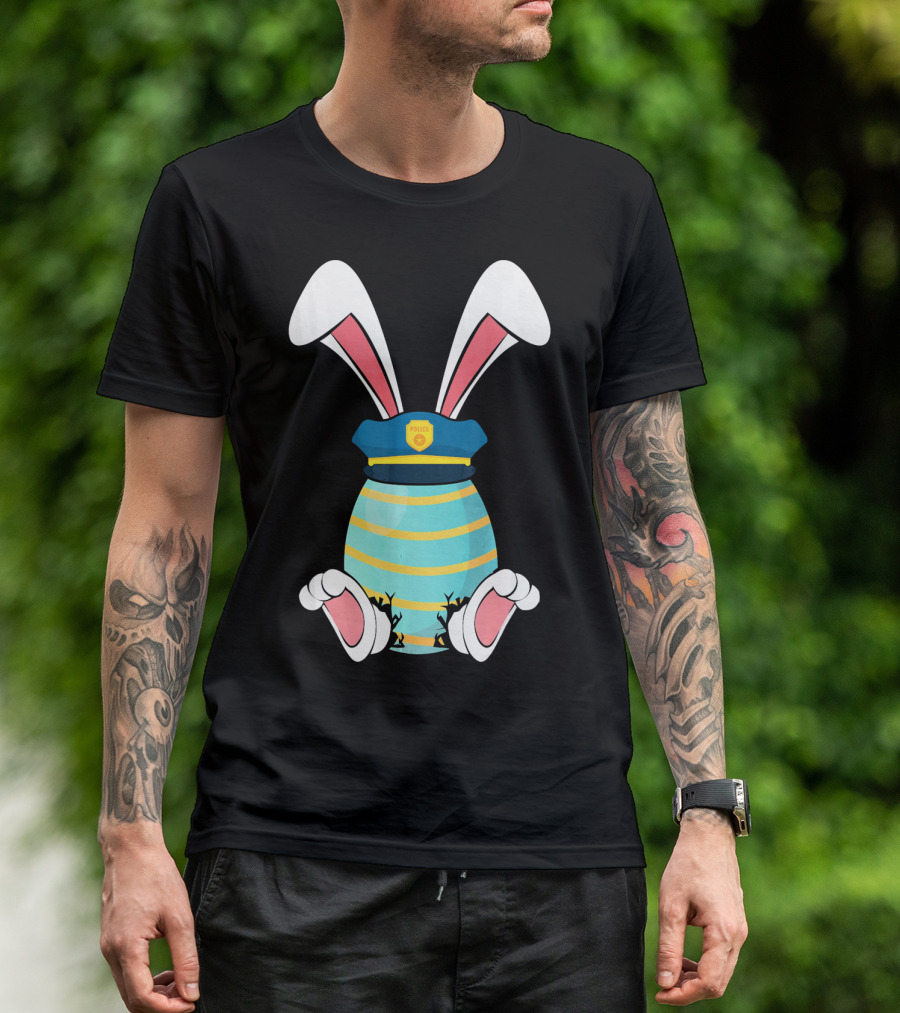 Bunny Easter Egg With Police Hat And Bunny Ears T-Shirt
