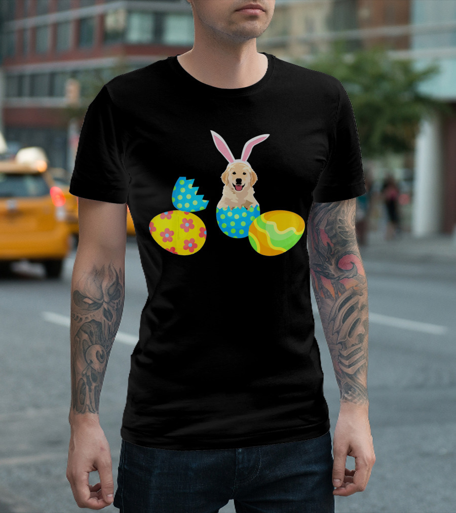 Labrador In Easter Eggs With Bunny Ears And Colorful T-Shirt