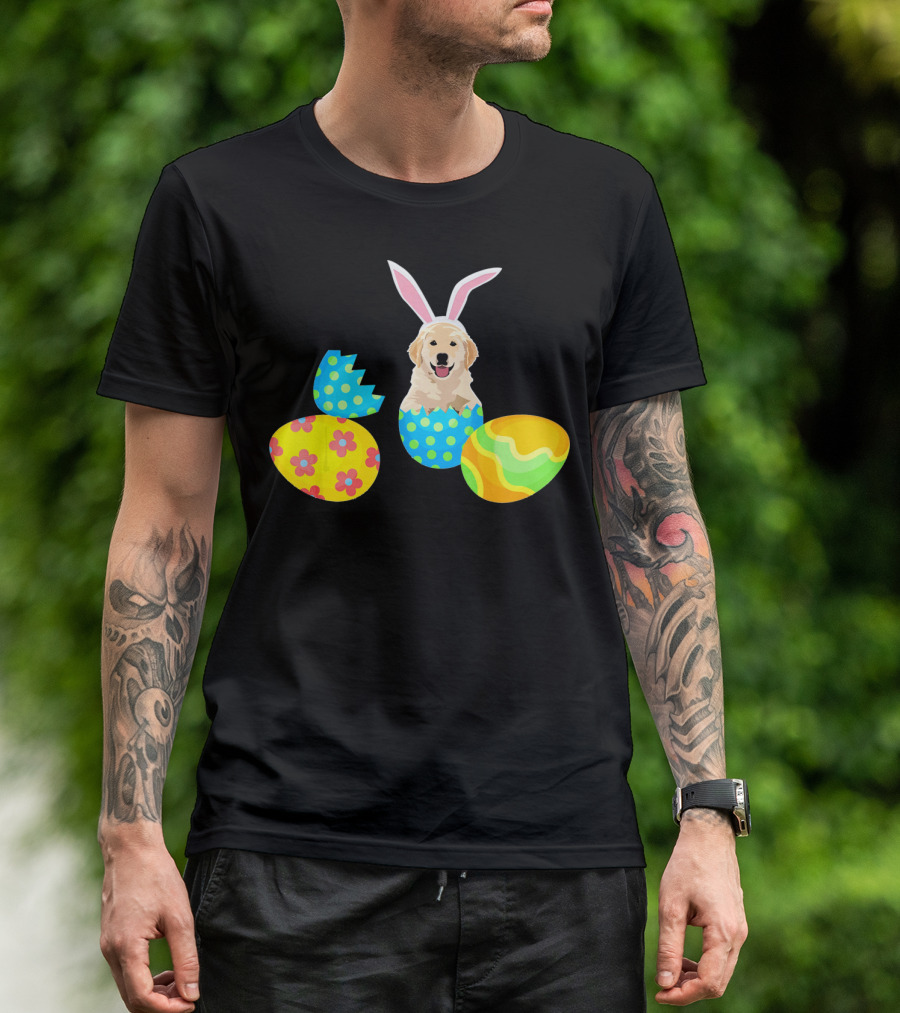 Labrador In Easter Eggs With Bunny Ears And Colorful T-Shirt