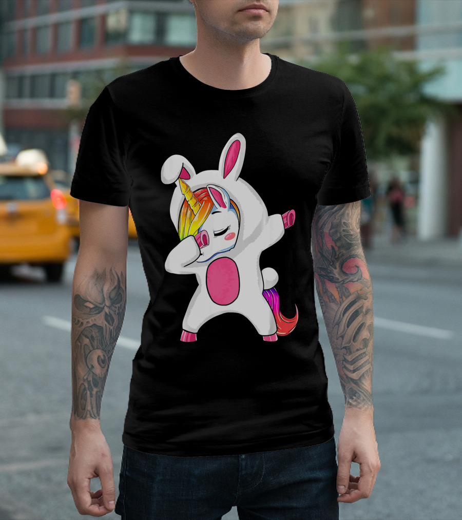 Girls Dabbing Easter Unicorn Rabbit T-Shirt