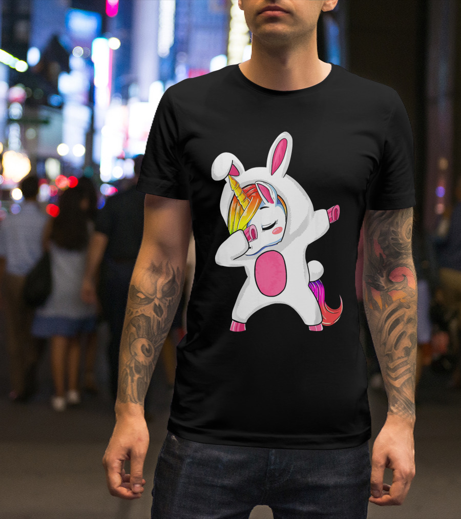 Girls Dabbing Easter Unicorn Rabbit T-Shirt
