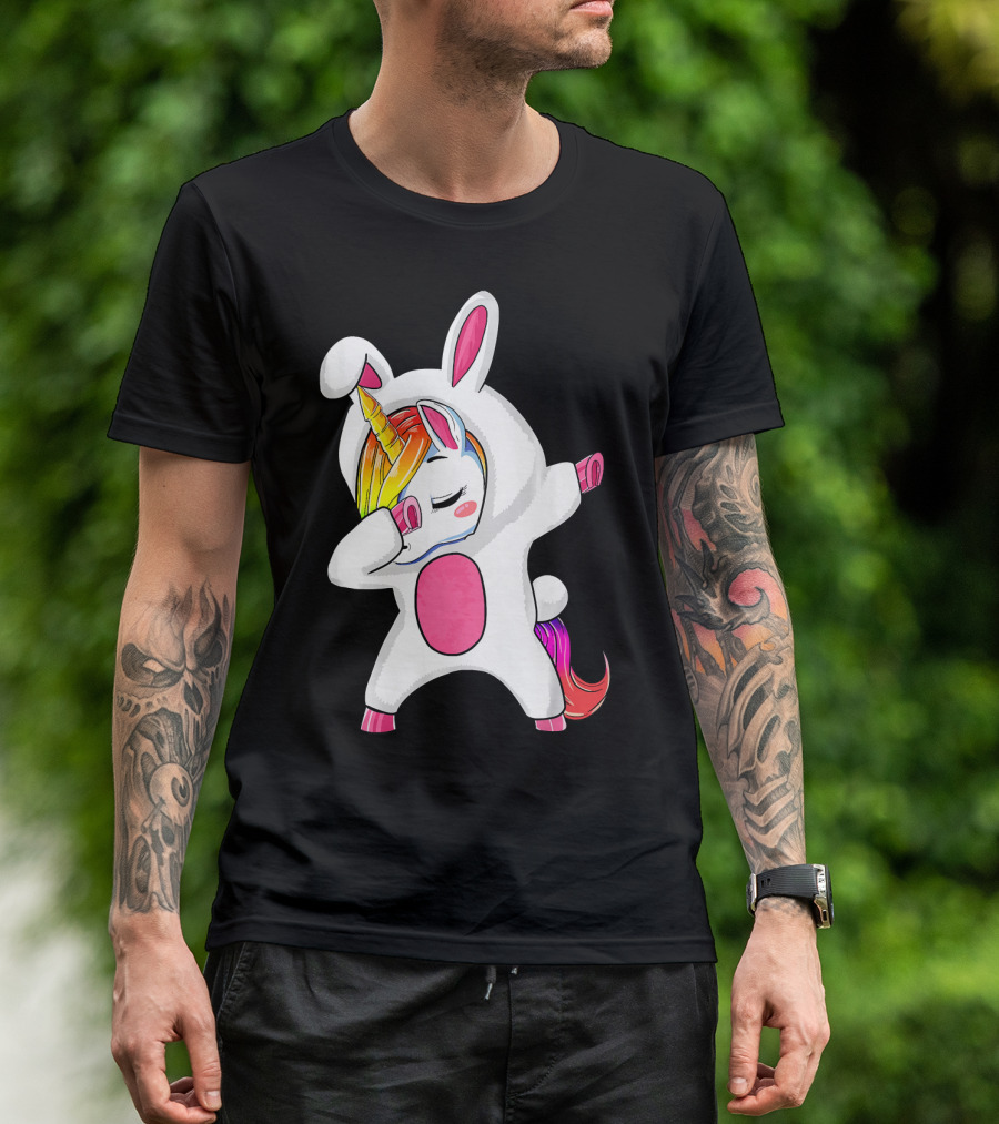 Girls Dabbing Easter Unicorn Rabbit T-Shirt