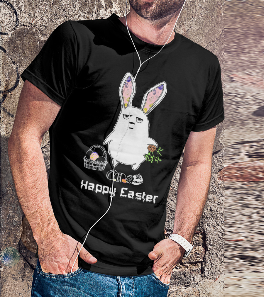 Gloomy Bunny With Easter Basket And Eggs Happy Easter T-Shirt