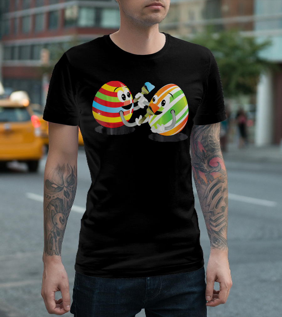 Egg Painting Funny Easter Coloring Activity With Striped Cartoon Eggs T-Shirt