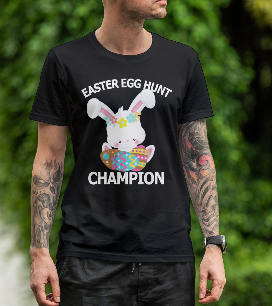 Easter Egg Hunt Champion Cute Bunny With Colorful Eggs T-Shirt