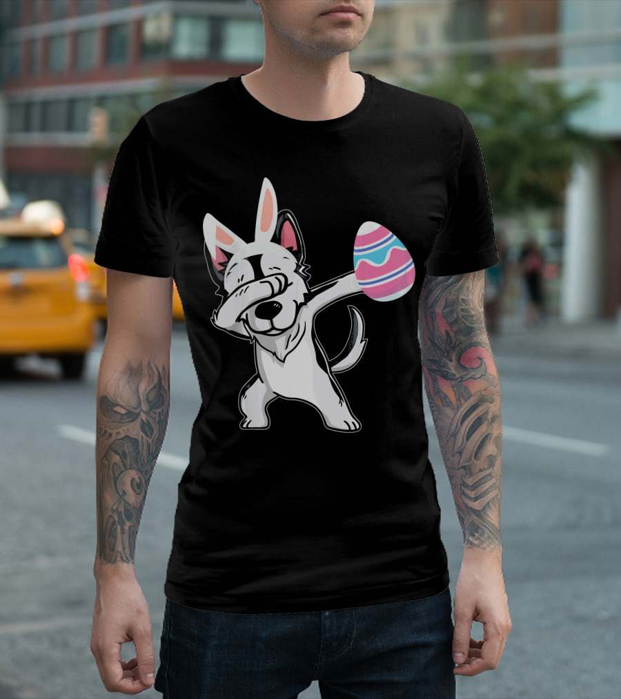 Easter Bunny Ears Dabbing Husky with Colorful Egg T-Shirt