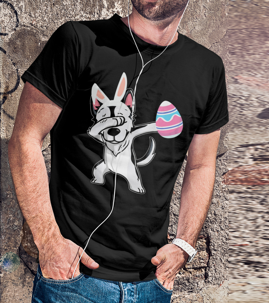 Easter Bunny Ears Dabbing Husky With Colorful Egg T-Shirt