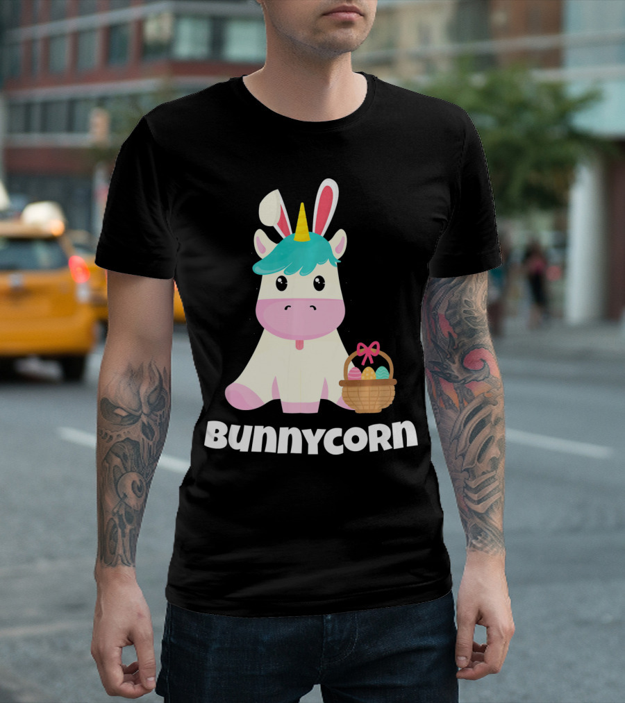 Bunnycorn Easter Unicorn with Bunny Ears and Basket T-Shirt