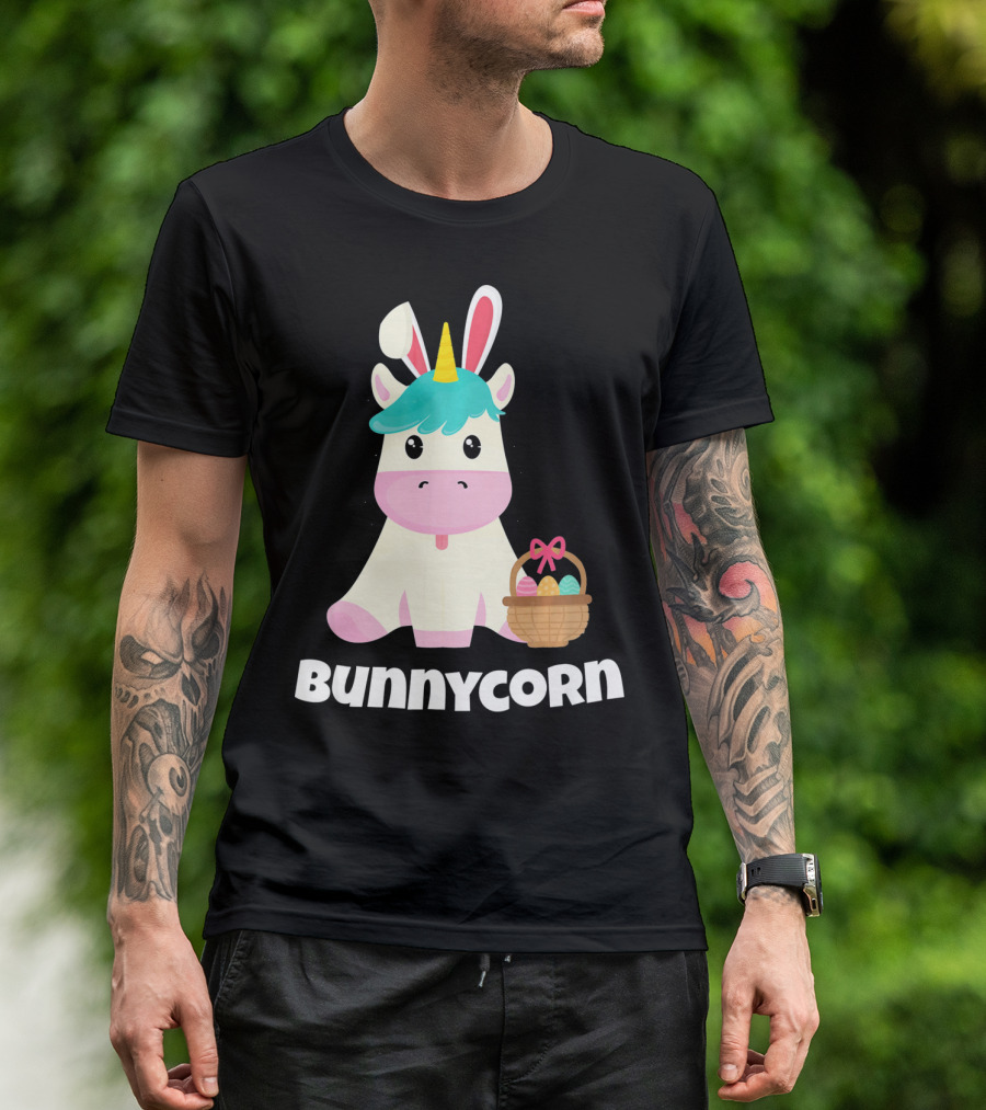 Bunnycorn Easter Unicorn With Bunny Ears And Basket T-Shirt