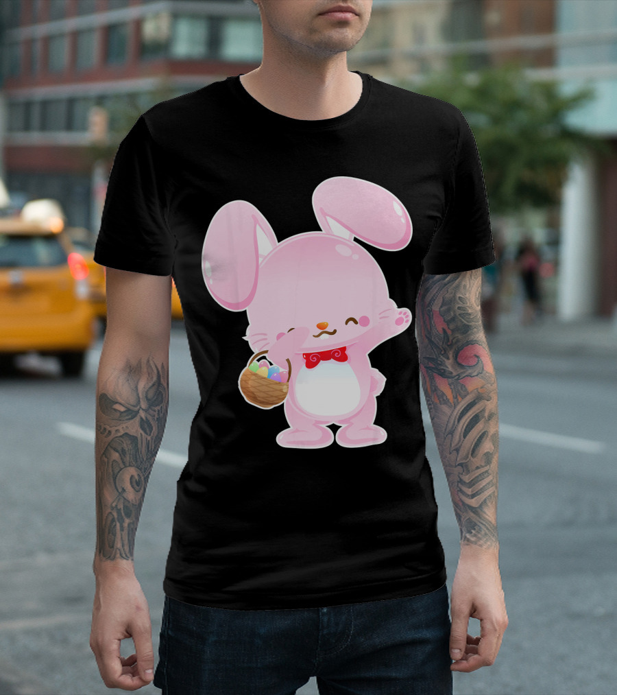Dabbing Pink Easter Bunny with Egg Basket T-Shirt