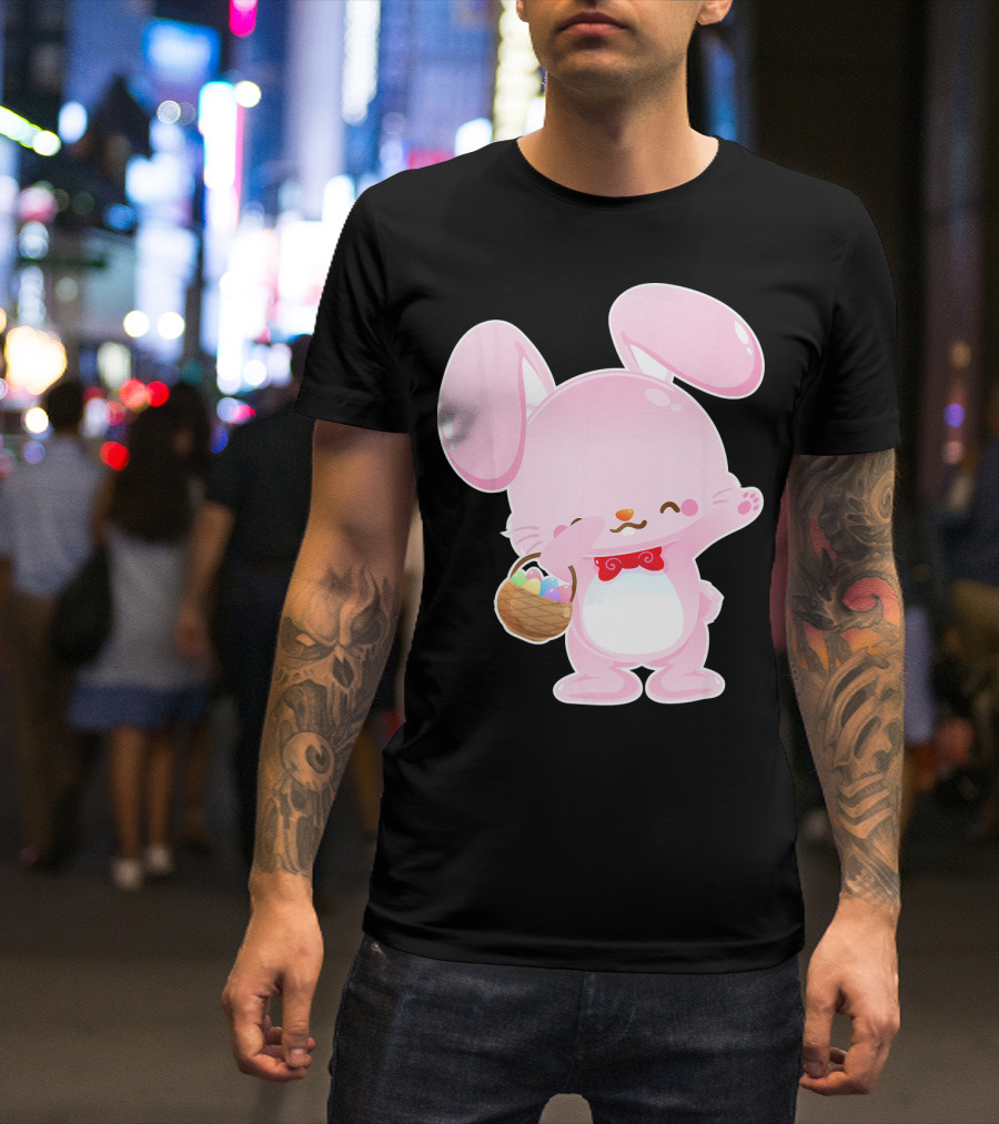 Dabbing Pink Easter Bunny With Egg Basket T-Shirt