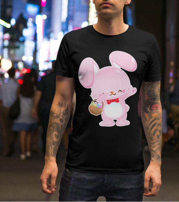 Dabbing Pink Easter Bunny With Egg Basket T-Shirt