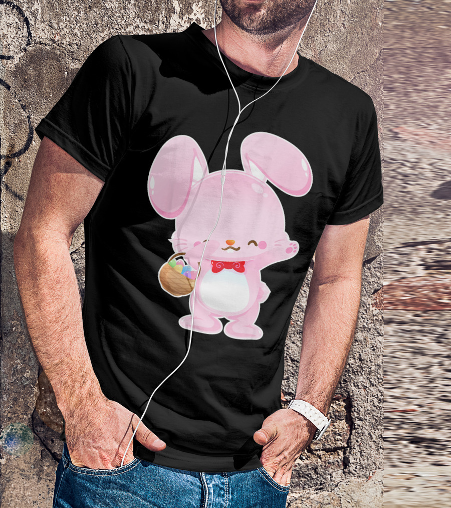 Dabbing Pink Easter Bunny With Egg Basket T-Shirt