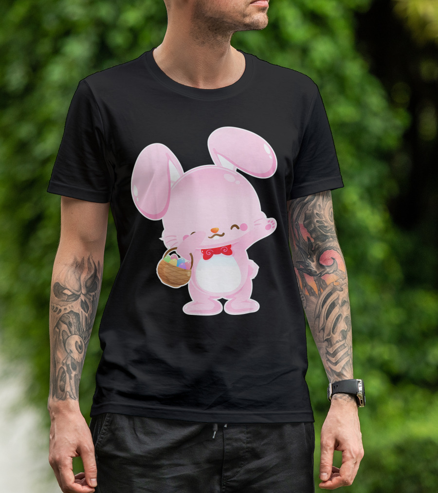 Dabbing Pink Easter Bunny With Egg Basket T-Shirt