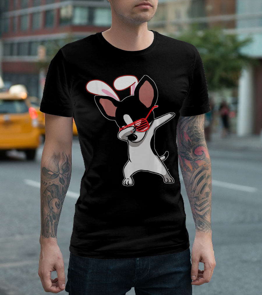 Easter Bunny Dabbing Chihuahua with Bunny Ears and Sunglasses T-Shirt