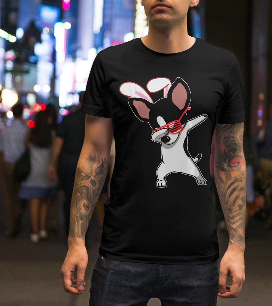 Easter Bunny Dabbing Chihuahua With Bunny Ears And Sunglasses T-Shirt