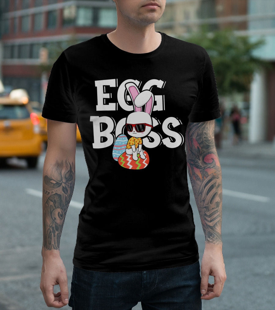 EGG BOSS Funny Easter Egg Bunny with Sunglasses T-Shirt