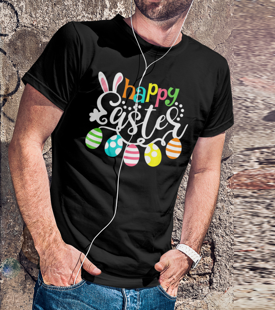 Happy Easter Cute Bunny And Colorful Easter Egg Garland T-Shirt