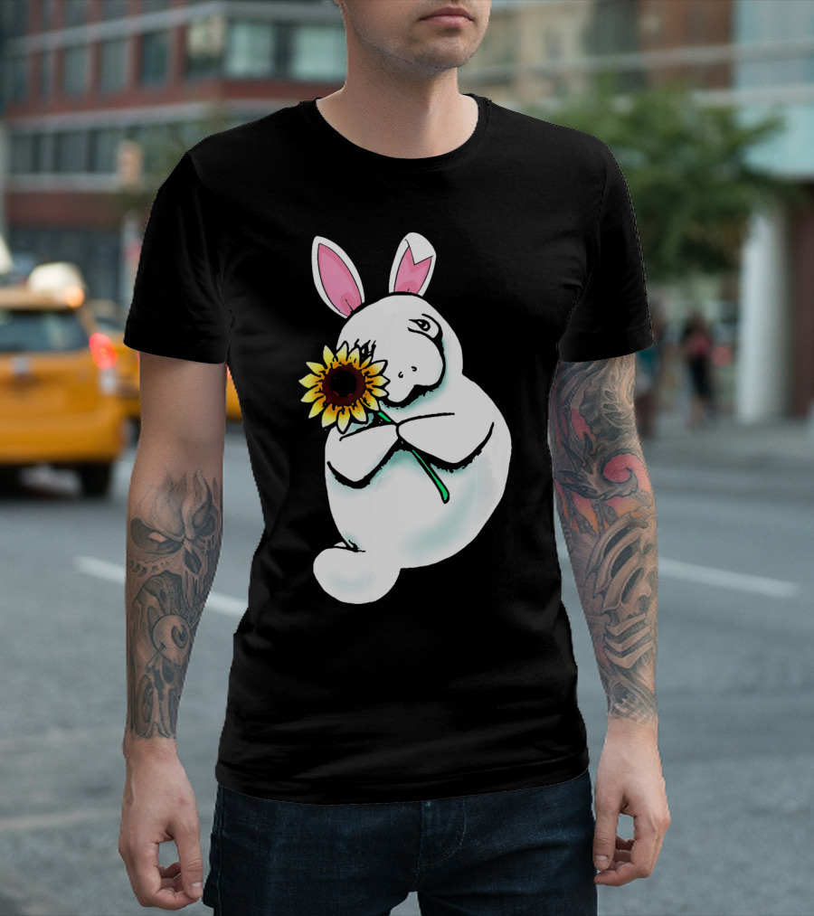 Sunflower Hugging Manatee Bunny T-Shirt