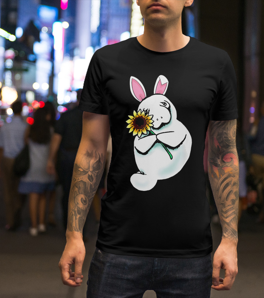 Sunflower Hugging Manatee Bunny T-Shirt
