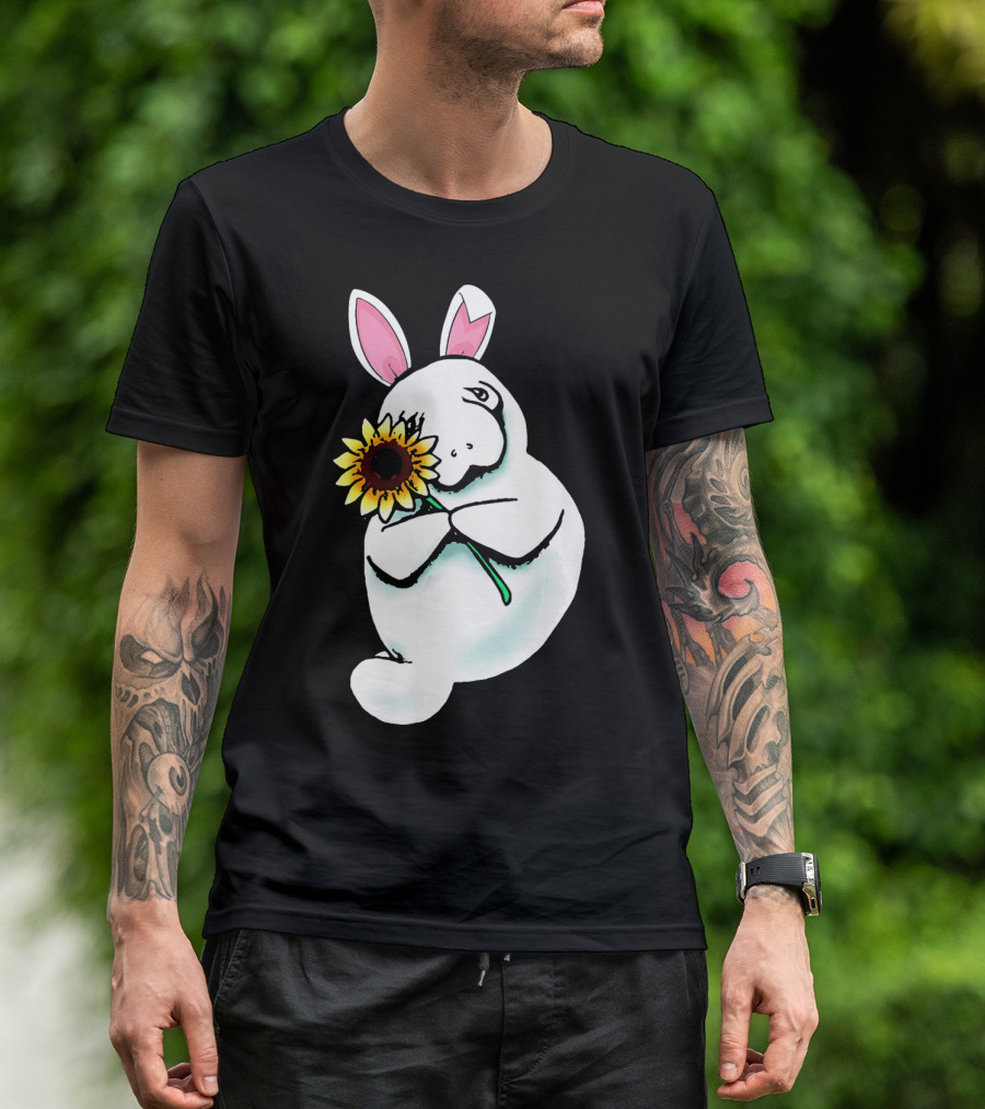 Sunflower Hugging Manatee Bunny T-Shirt