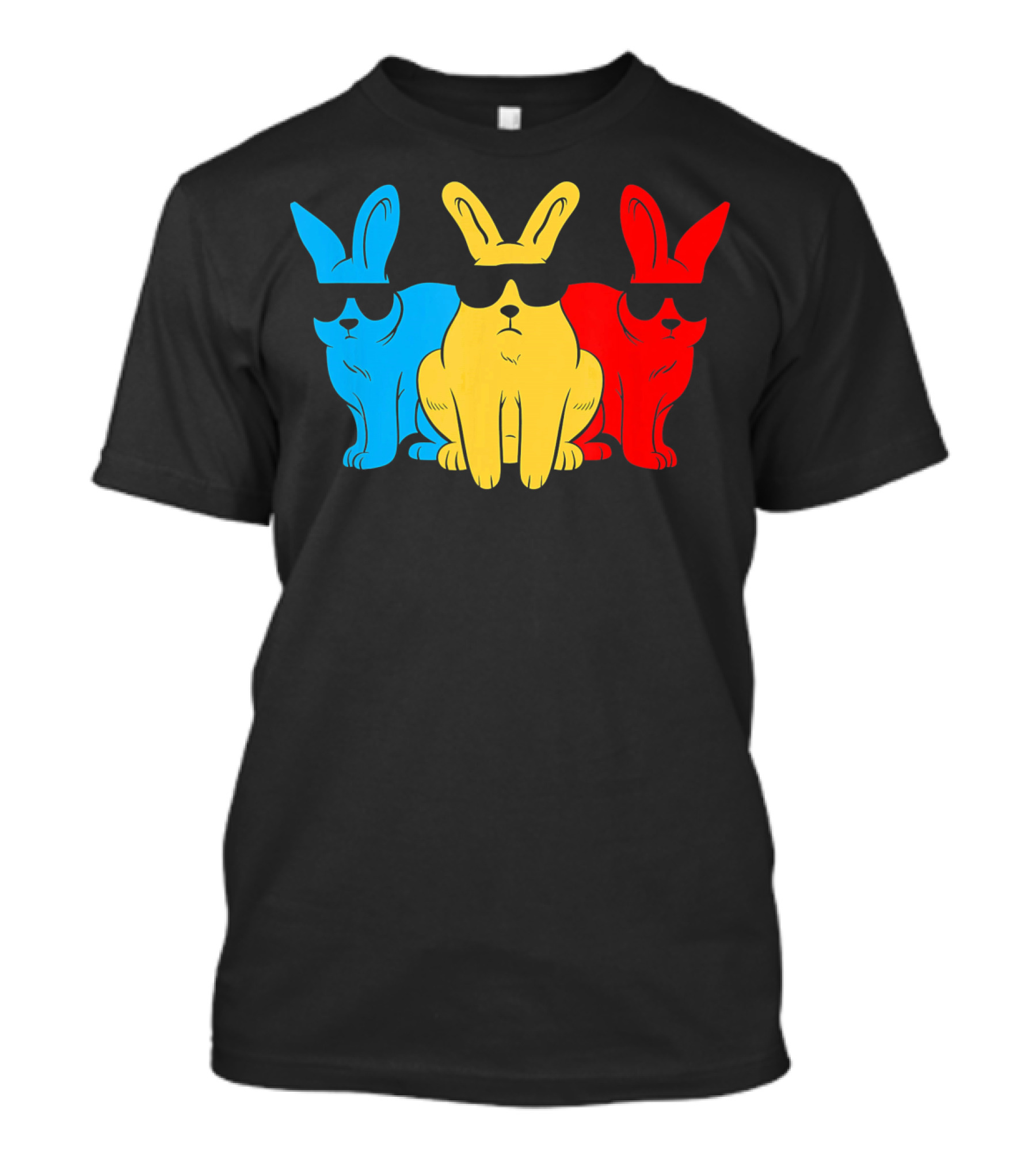 Hip Trio Bunnies Shades Funny Hipster Blue Yellow Red T-Shirt