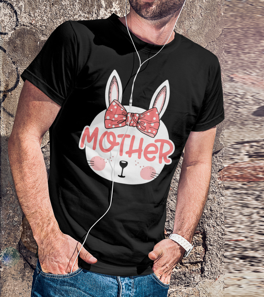 Easter Bunny Mother Pink Bow Ears Cute Face T-Shirt