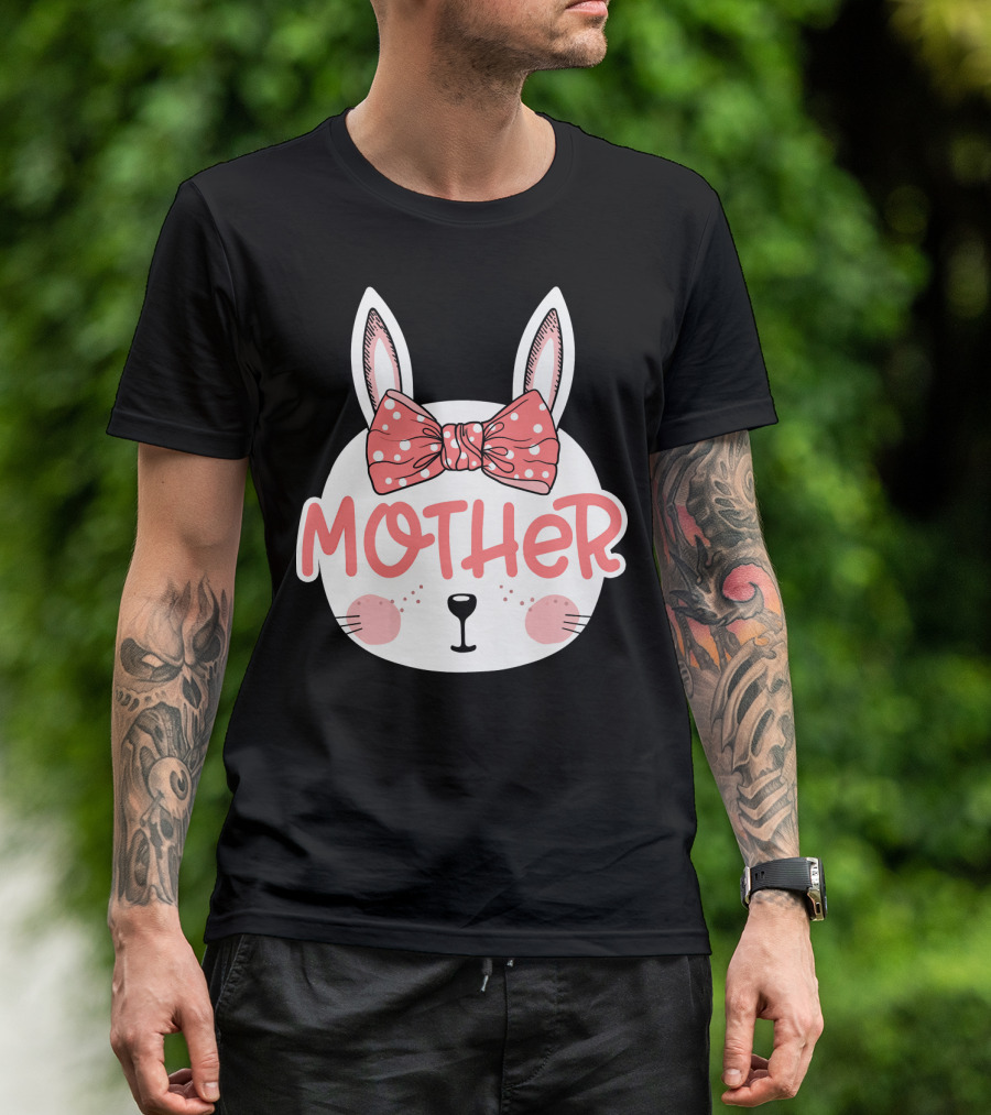 Easter Bunny Mother Pink Bow Ears Cute Face T-Shirt