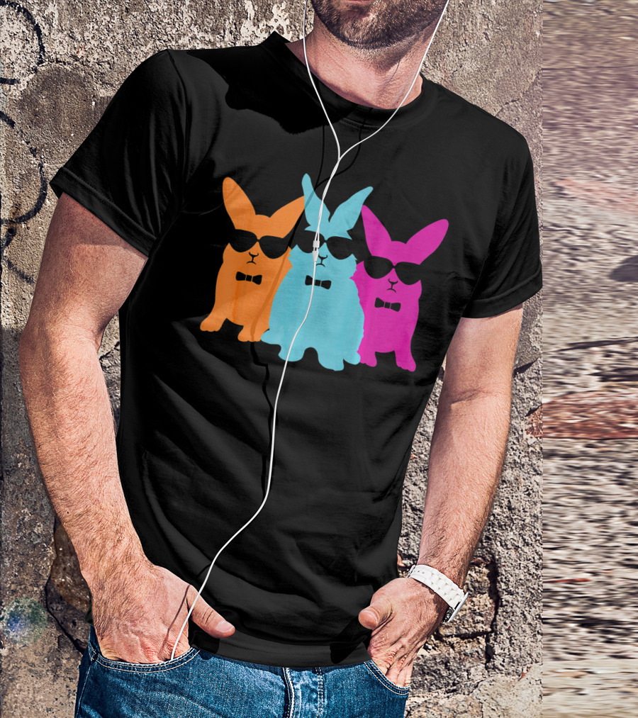 Hipster Easter Bunny Cool Rabbits Sunglasses Neon Trio Bow Ties T-Shirt