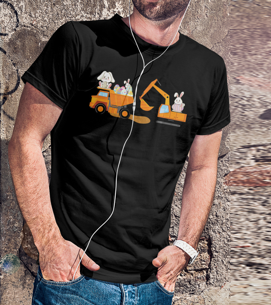 Easter Bunny With Eggs On Construction Site Scene T-Shirt