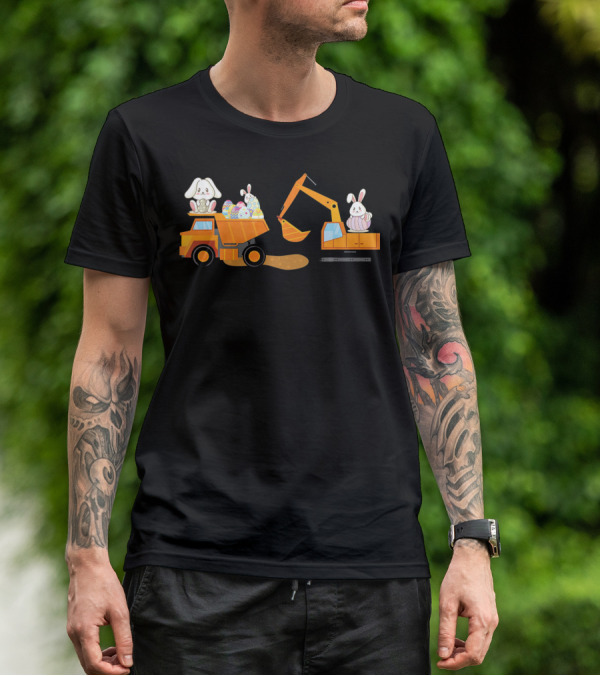 Easter Bunny With Eggs On Construction Site Scene T-Shirt