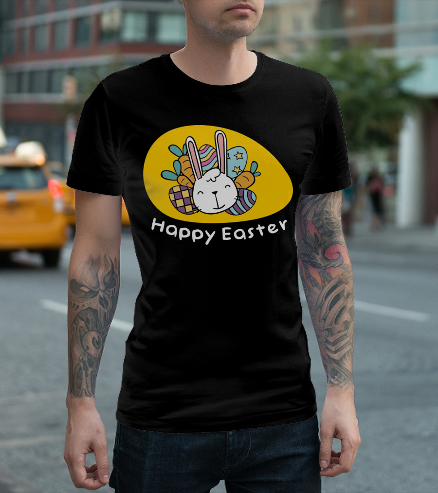Happy Easter Bunny with Colorful Eggs T-Shirt