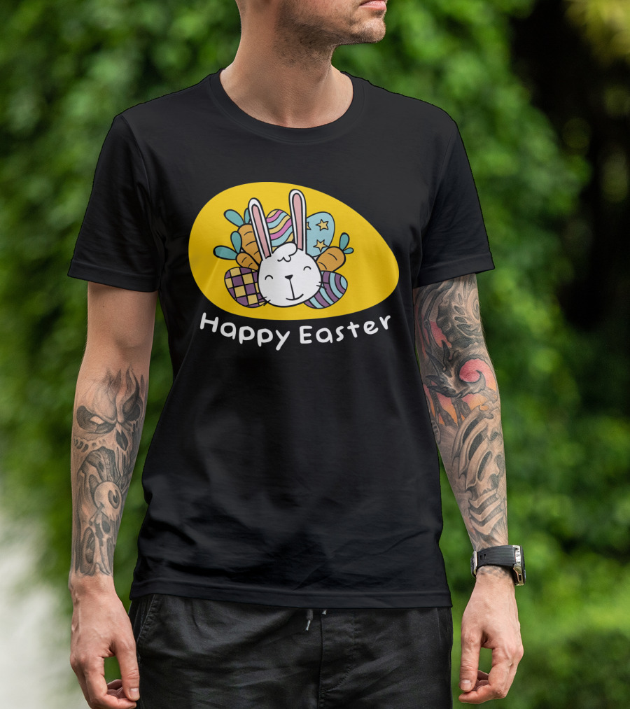 Happy Easter Bunny With Colorful Eggs T-Shirt