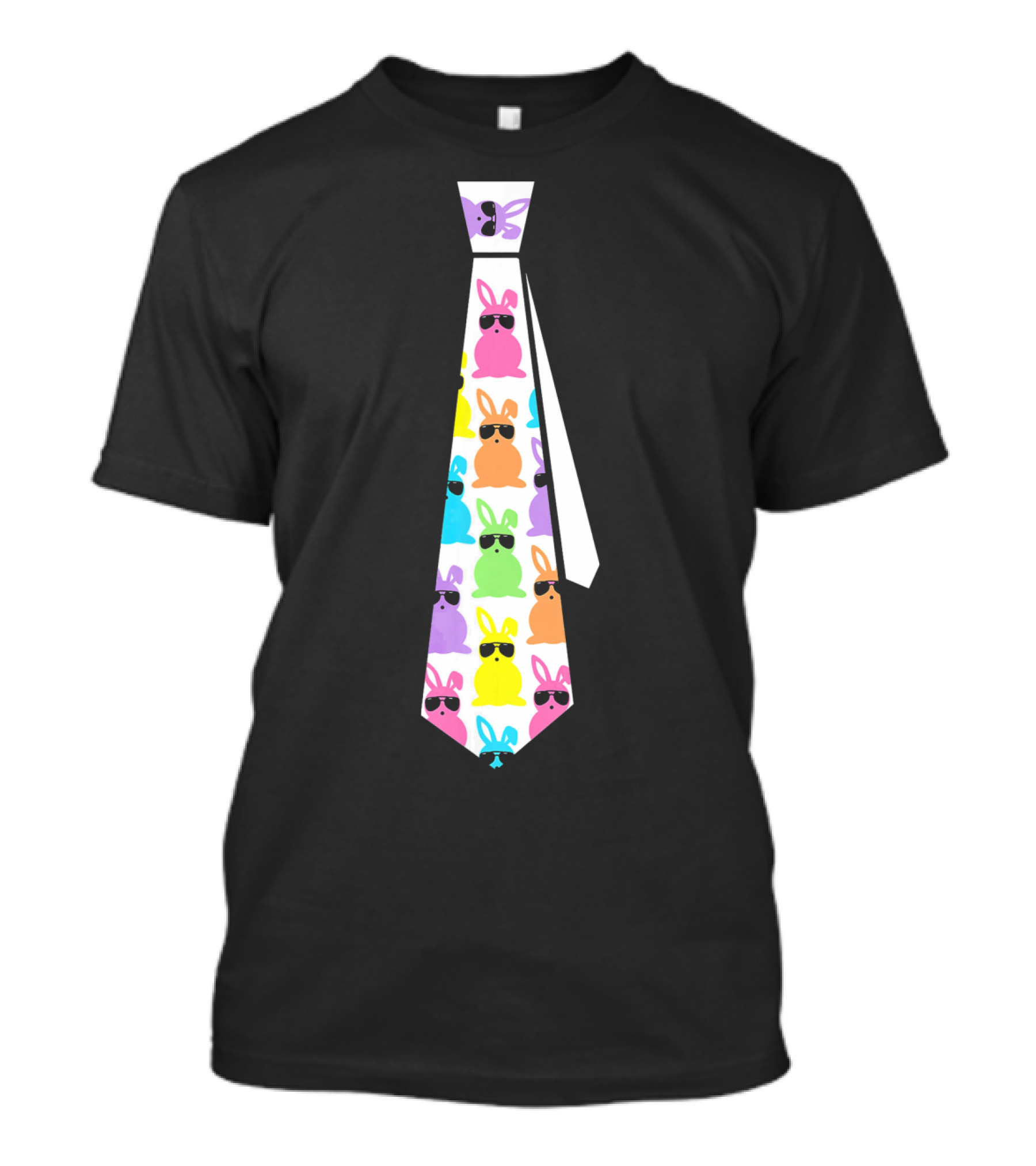 Funny Colorful Easter Bunny Necktie With Sunglasses T-Shirt