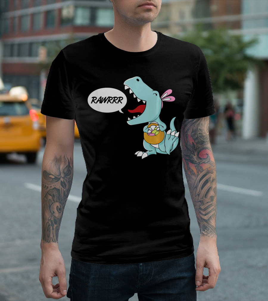 Rawrrr Bunnysaurus Rex Easter Dinosaur with Basket T-Shirt