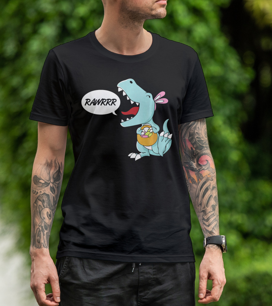 Rawrrr Bunnysaurus Rex Easter Dinosaur With Basket T-Shirt