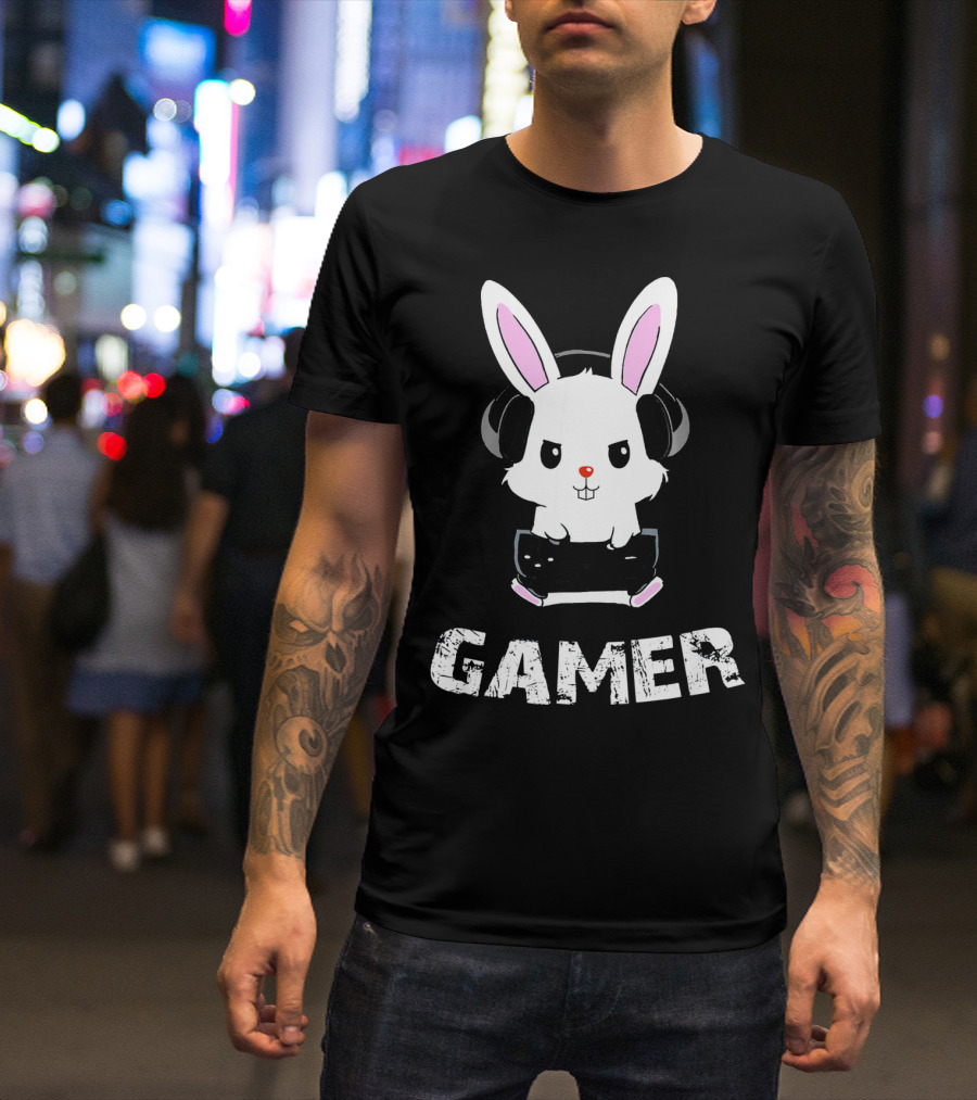 Gamer Bunny Headphones Easter Boys Gaming Men T-Shirt