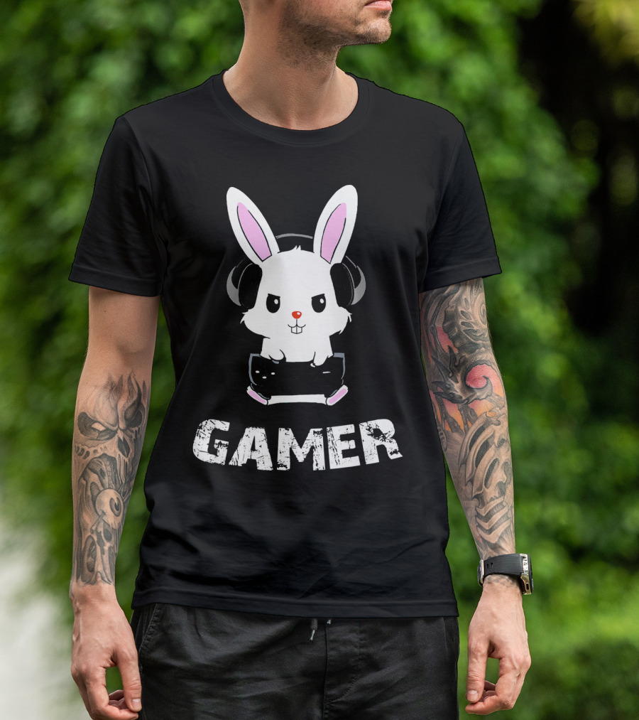 Gamer Bunny Headphones Easter Boys Gaming Men T-Shirt